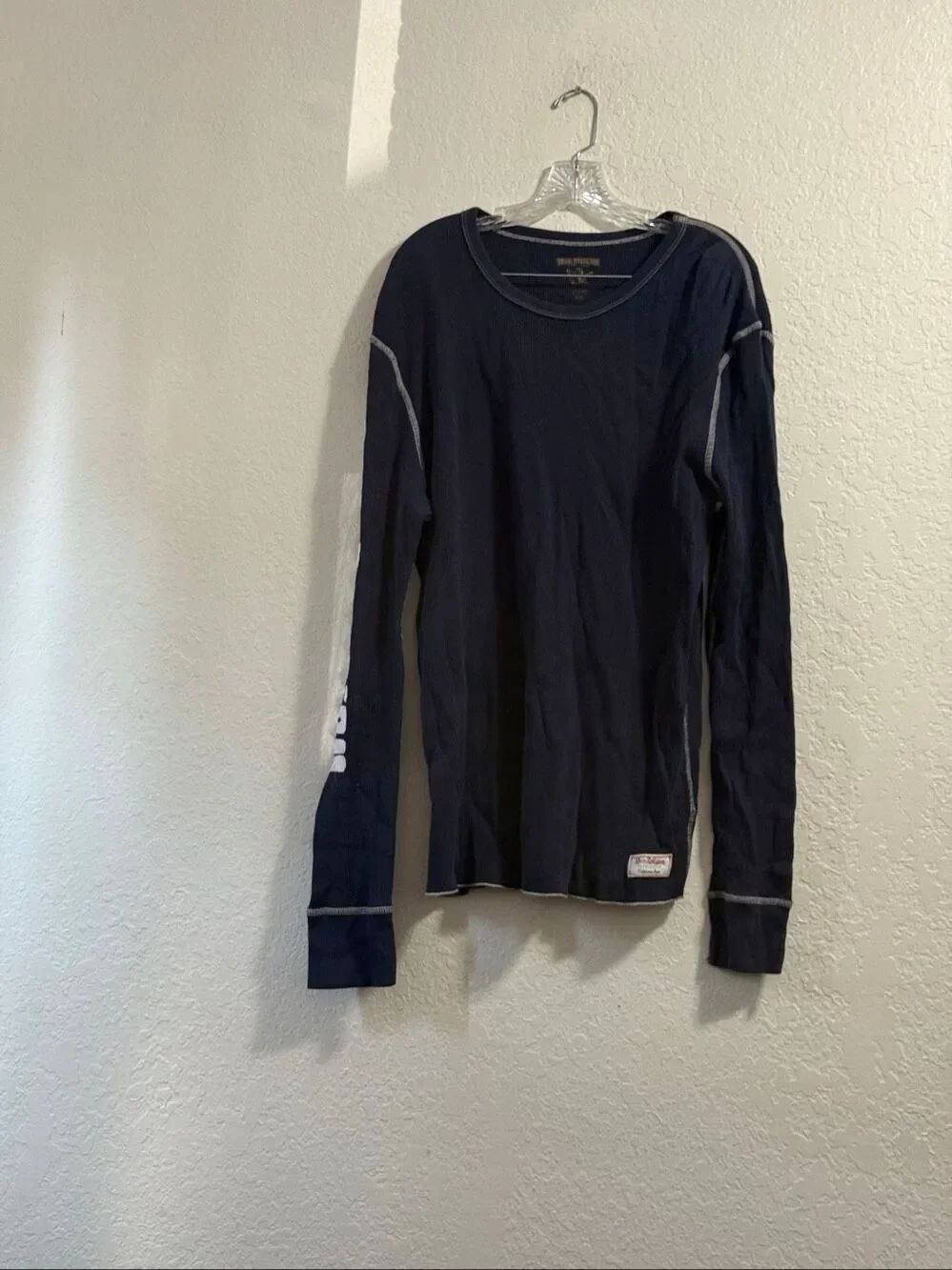 Mens True Religion Waffle knit long sleeved shirt XXL 2x Cotton Thermal Crew